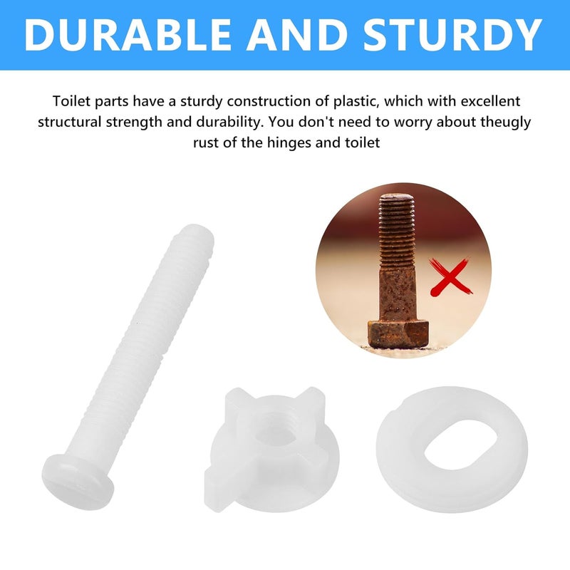 LiStarUs 2 Pack Toilet Seat Screws Replacement Kit for Fixing The Top Toilet Seat Includes Plastic Bolts with Plastic Nuts and Washers Parts, White - Image 4